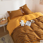 北欧 シンプル 格子縞 ベッドシート 4点セット キルトカバー ベッドの笠  3点セット 気質 高品質 トレンド
