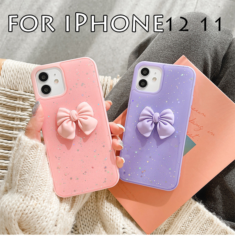 2021新作 iPhone 12 11  pro mini pro max  アイフォン ケース TPU リボン ラメ キラキラ