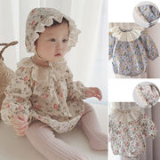 全2色「ベビー2点セット」花柄ロンパース+帽子 長袖 オールインワン 赤ちゃん キッズ 子供服