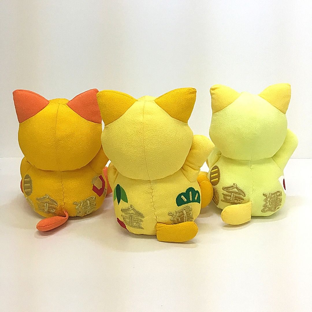 ハンドメイド フェルト マスコット キーホルダー 招き猫 黄色 - おもちゃ