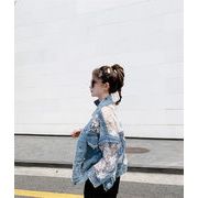 見た目カワイイ 韓国ファッション レーヨン 刺&#32353; 破れ デニムジャケット サマー ショートスタイル