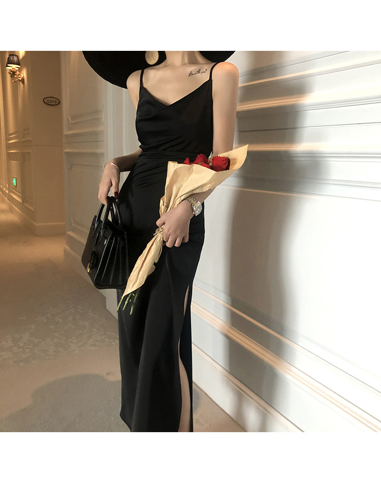 韓国ファッション 新品 フレンチスタイル レトロ 高品質 ロングセクション スプリット キャミワンピ 細身