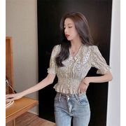 洗練されたシルエット 韓国ファッション 花柄 シャツ 快適である 2021年春夏 新作 レトロ スリム