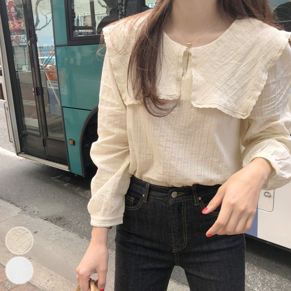 【日本倉庫即納】 シャツ トップス 韓国ファッション セーラー襟 ブラウス ラッフルブラウス