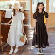 「120－165号」全2色 女の子 半袖ワンピース ラウンドネック ドレス キッズ 子供服