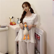 洗練されたオシャレを 韓国ファッション コットン ルームウェア パジャマ 軽量 ロングパンツ 2点セット
