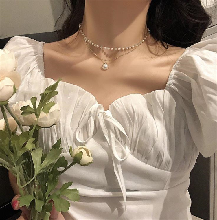 人目を引く美人 韓国ファッション 小さい新鮮な ダブルレイヤー 真珠 エレガント sweet系 オシャレ