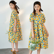 「130－165号」女の子 花柄 半袖ワンピース ラウンドネック ドレス キッズ 子供服