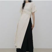 個性的なデザイン 韓国ファッション ハイエンド イレギュラー スプリット バンディング 半袖 ワンピース