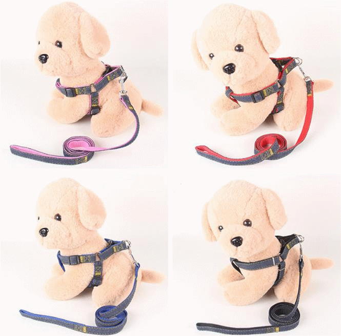 デニム ペット用 犬用 首輪 リード 胴輪 ハーネス 猫用 ソフト 簡単装着 散歩 トレーニング ペット用品