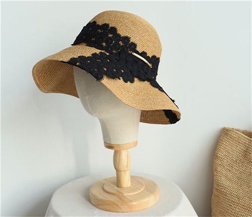 レース飾りペーパー素材帽子 ハット UPF50+ UV99％カット 麦わら帽子 カンカン帽 レディース 春夏