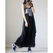 韓国ファッション 大きいサイズ ゆったりする 気質 デニム 縫付 シフォン サスペンダースカート 可愛い