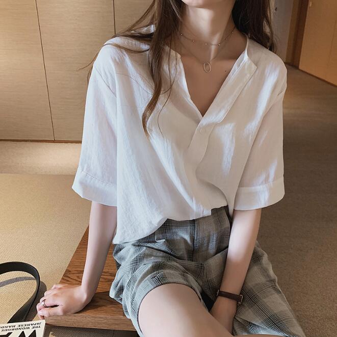 　シャツ　半袖　Ｖネック　韓国ファッション　レディース