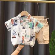 【2点セット】新作 子供服  ベビー服  アパレル   半袖     シャツ +   ショットパンツ  男の子