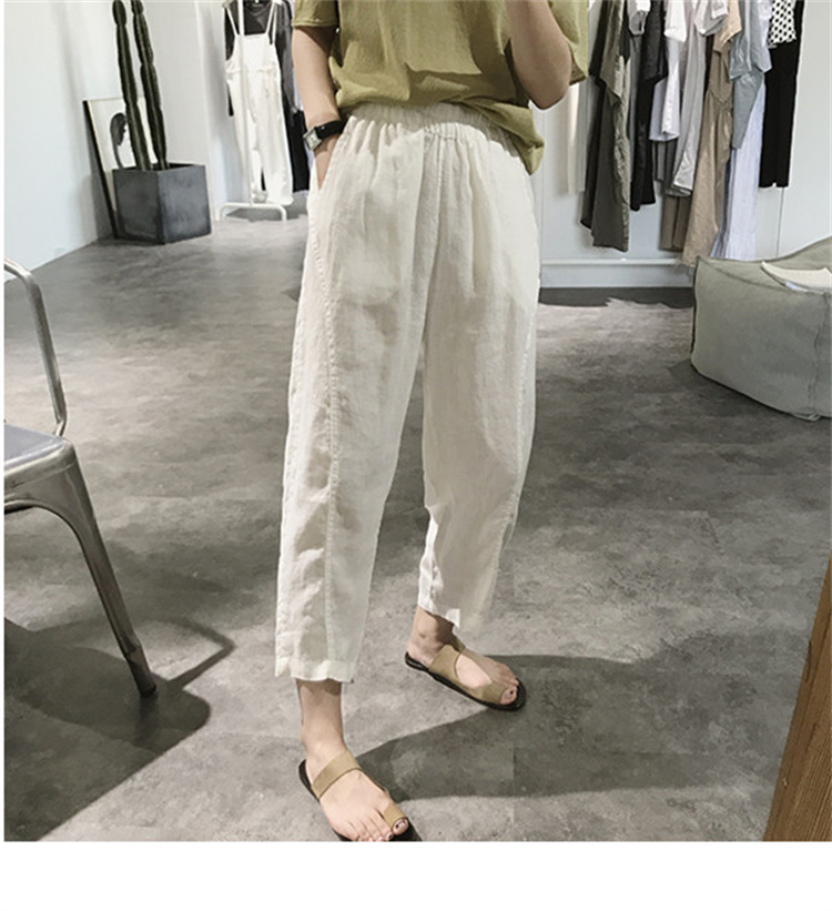 2021新入荷 高級品質 韓国ファッション リネン 九分丈パンツ 伸縮性のあるウエスト