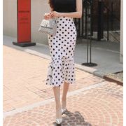 今が絶対買い流行 韓国ファッション 薄い スリム 中・長セクション フリル シフォン ドット スカート