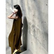 人気のあるデザイン 韓国ファッション ベストドレス サテン 気質 ロングスカート ラウンドネック