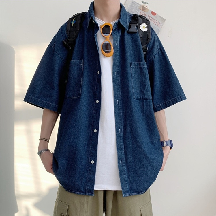 新品百掛け 個性的なデザイン 夏新作 半袖 デニム シャツ 韓国