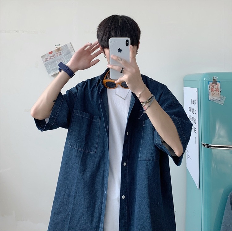 新品百掛け 個性的なデザイン 夏新作 半袖 デニム シャツ 韓国