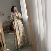 シルエットが美しい 韓国ファッション ワンピース ロングスカート 花柄 半袖 大人気 プリント