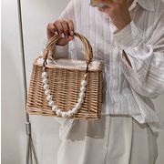 シンプルで持ちやすくて機能的 リボン 藤編み 柳枝編み かばん レディース 手提げバッグ