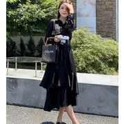 品質自信あり 韓国ファッション 秋 新品 大きいサイズ ブラック 長袖 シャツワンピ スリム 気質 大人気
