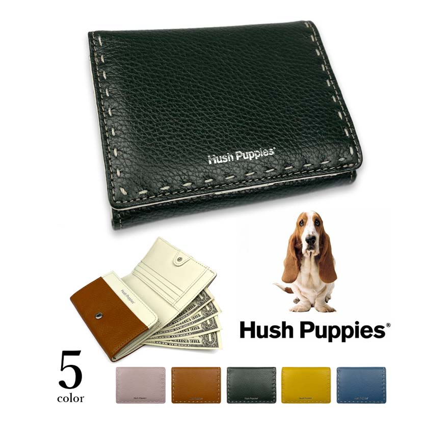 全5色　Hush Puppies ハッシュパピー リアルレザー ステッチデザイン 二つ折り財布 ショートウォレット