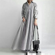 理想的な一着を手に入れる シャツワンピ ゆったりする 縫付 ストライプ 大きい裾 ワンピース