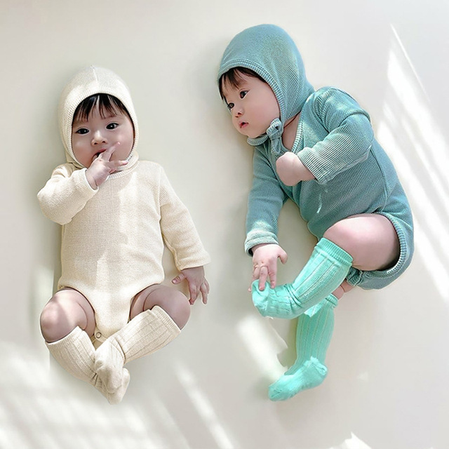 2021秋冬新作 長袖ロンパース  赤ちゃん カバーオール 帽子付き 2色 韓国ファッション