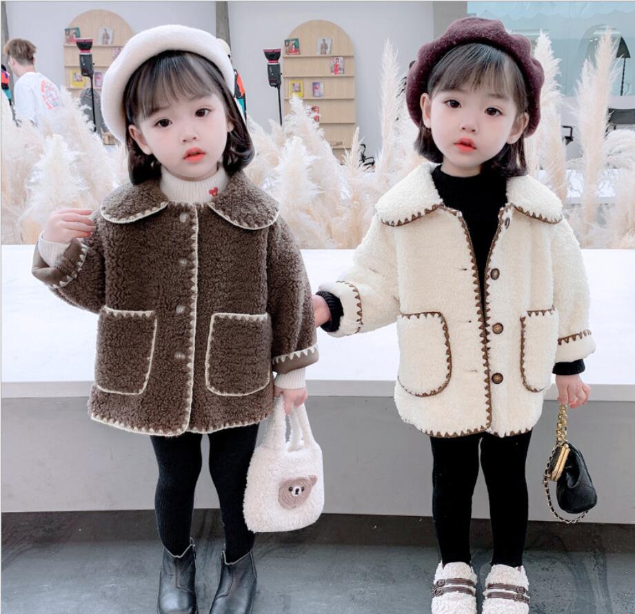 新しい子供用ウールラムジャケット、子供用カジュアル子供服、女の子