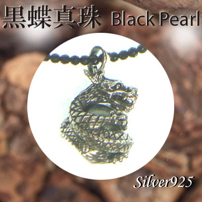 ペンダント＆ネック / 44-0375  ◆ Silver925 シルバー ドラゴン 龍  黒蝶真珠 ＆スピネル ネックレス