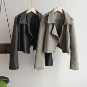 2色 新色入荷 韓国ファッション 2021 秋 学院風 オシャレ レトロ 短いスタイル レザー コート トレンド