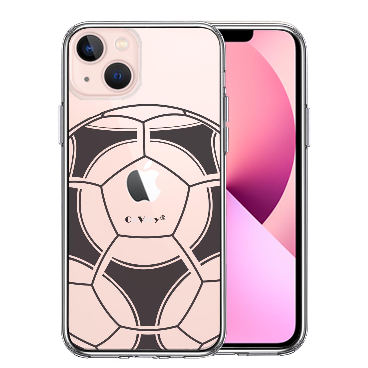iPhone13mini 側面ソフト 背面ハード ハイブリッド クリア ケース サッカーボール I Love Soccer