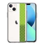 iPhone13 側面ソフト 背面ハード ハイブリッド クリア ケース 和柄 帯  市松模様 グリーン 緑 金箔