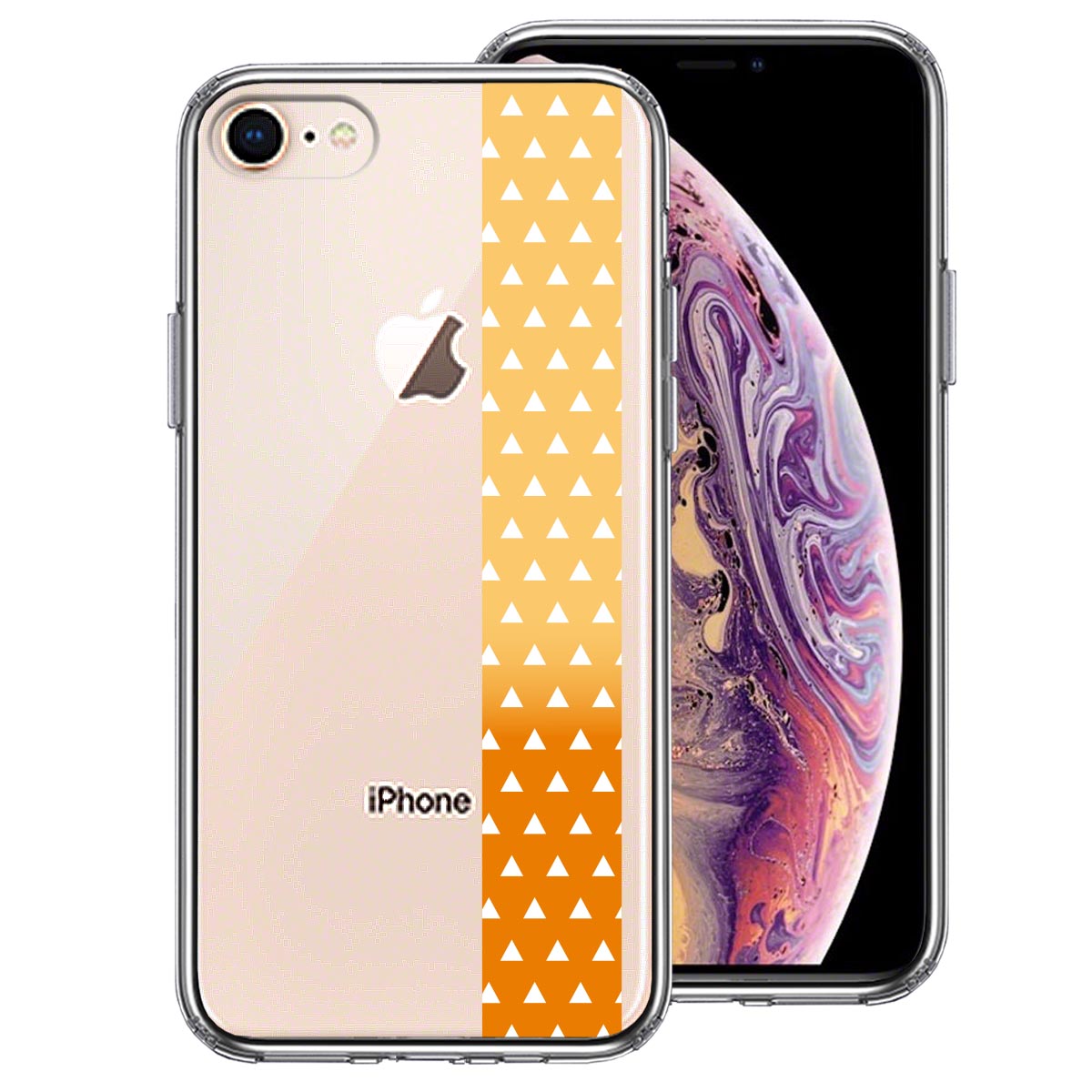 iPhone7 iPhone8 兼用 側面ソフト 背面ハード ハイブリッド クリア ケース 鱗紋 うろこ紋 黄色 オレンジ