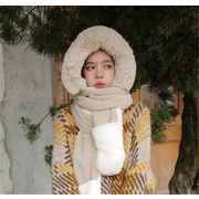 人気商品 秋冬 厚手 子羊の毛 帽子 手袋の統合 暖かい 耳の保護 可愛い 肌にやさしい