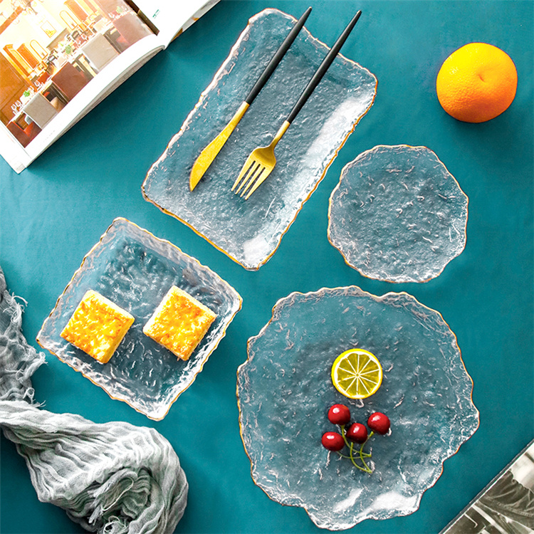 INSスタイル イレギュラー ガラスプレート クリエイティブ アイスデュープレート フルーツ サラダ 食器