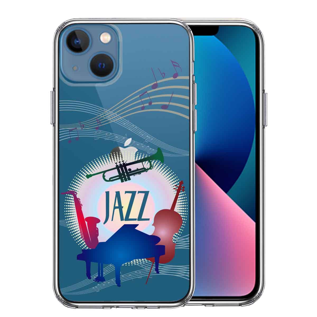 iPhone13 側面ソフト 背面ハード ハイブリッド クリア ケース JAZZ 1　楽器 音符