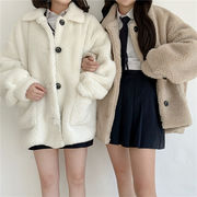 韓国ファッション 2021 秋冬 レトロ 学生 単体ボタン ゆったりする 子羊の毛 コート 簡約 トレンド