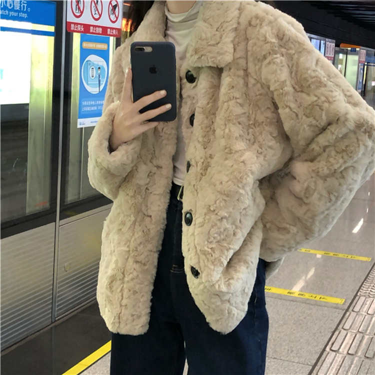 韓国ファッション 2021 冬 レトロ sweet系 イミテーウサギの毛皮 ファー ゆったりする コート