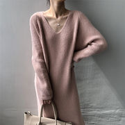 雑誌やSNSで話題 Vネック ニットワンピース レディース 2021年冬 新作 韓国版 ゆったりする