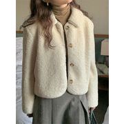 韓国ファッション 2021 冬 レトロ カジュアル 単体ボタン 長袖 厚手 子羊の毛 コート