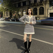 Fashions限定発売 INSスタイル 小さな香りの風  高級感 格子縞 短い コート+Aライン ミニスカート