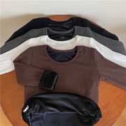 おすすめ商品通勤する 暖かい 厚手 スリム トップス ベースシャツ ピュアカラー カジュアル ラウンドネック