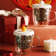 人気商品 可愛い 2層 カップ レディース ふた付き ガラスカップ 家庭用 耐熱性 クリスマス