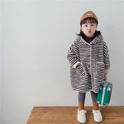 新作 韓国ファッション 子供服 秋冬キッズ服 女の子 フード付き ムートンコート ボーダー柄