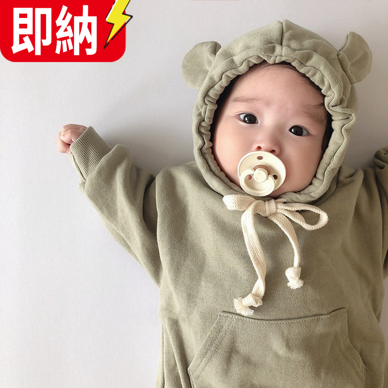 【24H即納 顧客直送可！】韓国子供服　ベビー服　長袖ロンパース　お熊さん　可愛い　無地