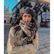 韓国ファッション 秋冬 学生 ロングセクション スカーフ 厚手 暖かい グラデーション 格子縞 トレンド