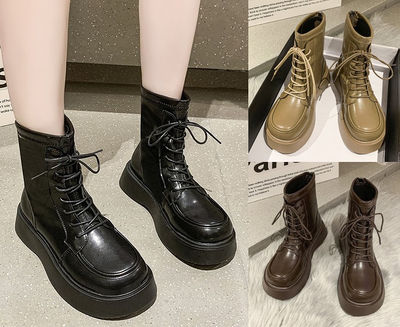 【商品動画あり】全3色 ブーツ 切り替え 無地 シンプル