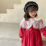 韓国子供服女の子は秋と冬の韓国風の子供服のレースの襟の厚いベルベットのスカートを着ます